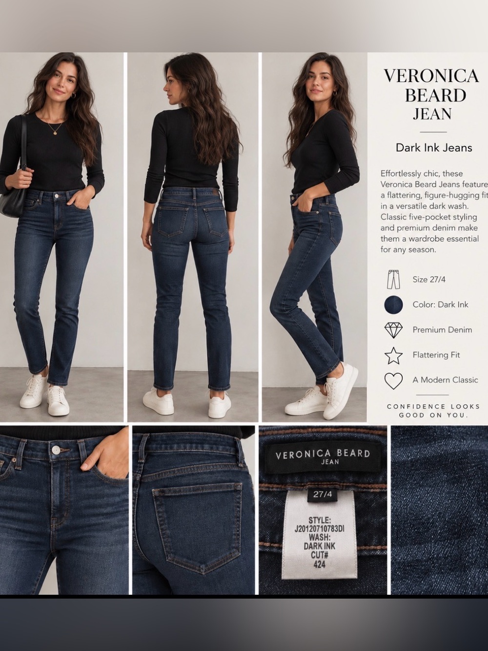 Veronica Beard Dark Blue Straight Leg Jeans